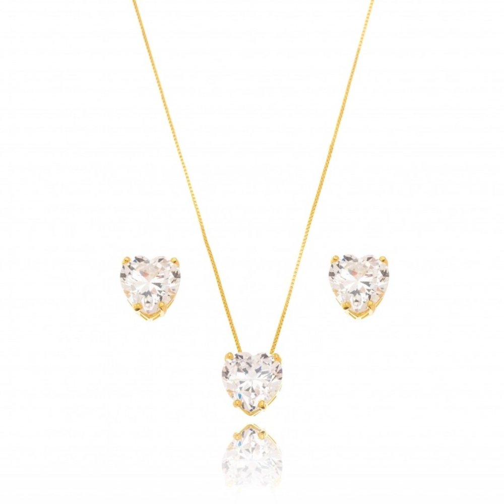18K Gold Plated Crystal Heart Set